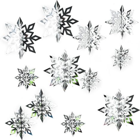 Guirlande Flocons Neige 3D en Papier, Lot de 24 Décorations NoëL pour Fenêtre et Toit (1/2)