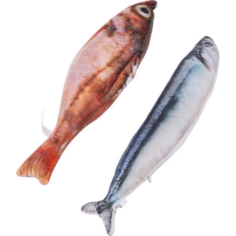 Jouet Chat 2pcs Poisson Simulé Herbe à Chat Coton Peluche Saury et Vivaneau Rouge pour Mâcher et Jouer (1/5)