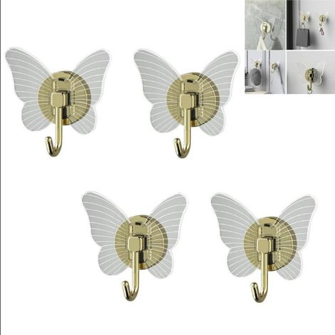 Lot de 4 crochets papillon décoratifs autocollants pour suspendre des crochets muraux, des porte-manteaux, des crochets pour vêtements d'entrée, des c (1/5)