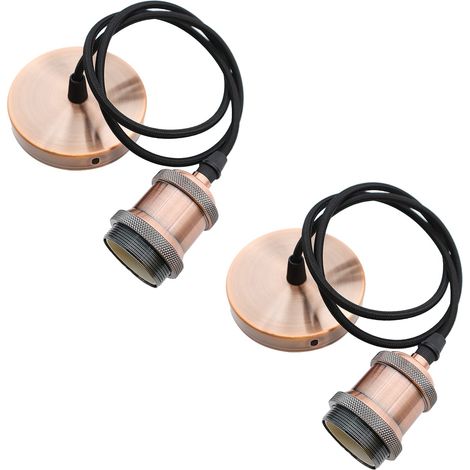 2 Douille Suspension Support de Lampe E27 avec Câble Textile Réglable 100cm Câble de Suspension Rétro Lustre Compatible avec Abat-jour pour éclairage au Plafond Salon Chambre Cuisine (B) (1/5)