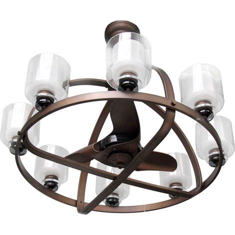 LAMPADARIO CON VENTILATORE AD 8 LUCI 86 X 84 CM COLORE BRONZO (1/2)