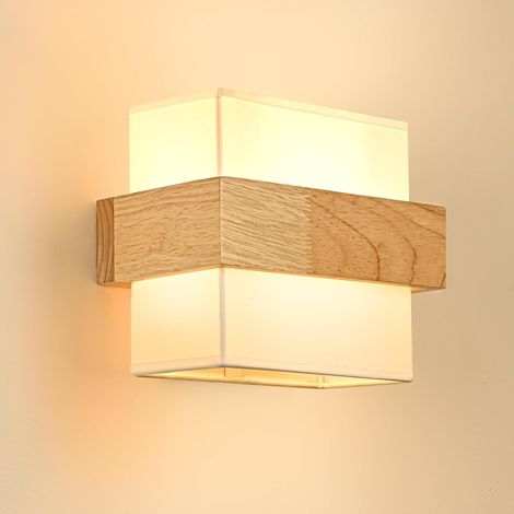 Applique Murale Intérieur Vintage, Applique Murale Bois Industrielle E14, Lampe Murale Rétro abat-jour en tissu, Appliques pour Chambre Couloir Salon Escalier, Ampoule Non Incluse, Carré