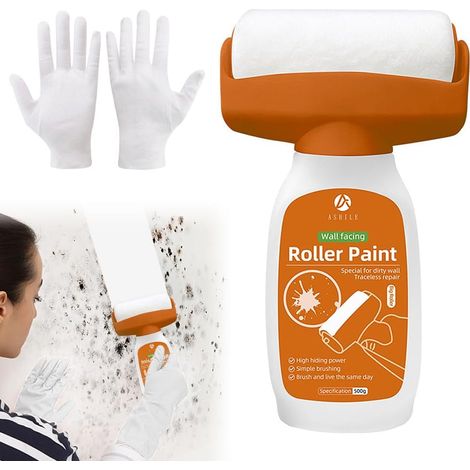 Brosse Roulante de Réparation Murale, 500g Retouche Peinture Blanc Mur,Brosse à Rouleau Avec pâte de RéParation Murale Gants, Petit Portable Peinture de Réparation Murale pour Taches (1/5)