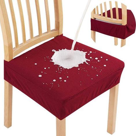 Juego moderno de 4 fundas de silla jacquard para comedor, fundas elásticas y extraíbles que reducen manchas, color rojo burdeos (1/5)