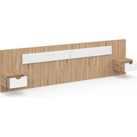Tête de lit suspendue avec chevets SANTA pour lit 140, 160 et 180 cm bois et blanc