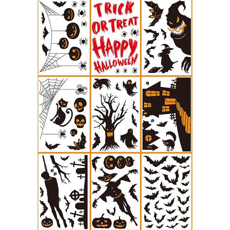 W05 DEHOBO Autocollants statiques d'Halloween, silhouettes épouvantails et fantômes noir‑blanc‑orange, lot de 9 pièces (1/2)