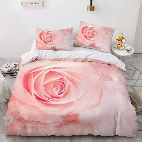 Bettwäsche-Set 200x220cm Rosa Rosen Microfaser mit 2 Kissenbezügen 80x80cm