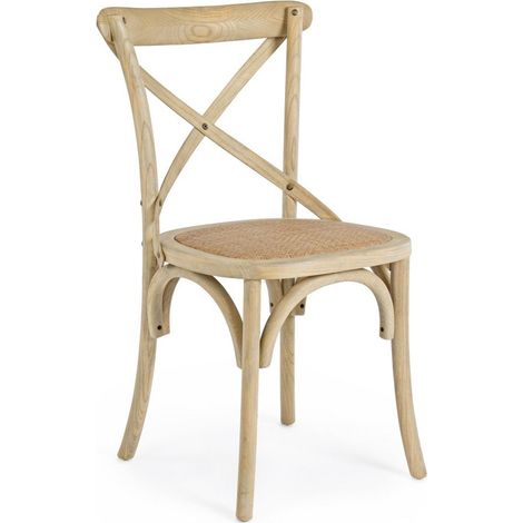 Sedia Cross con struttura in legno di olmo, per arredo interno 50,5 x 52 x h 87 cm -Naturale / Confezione da 2 pezzi (1/5)
