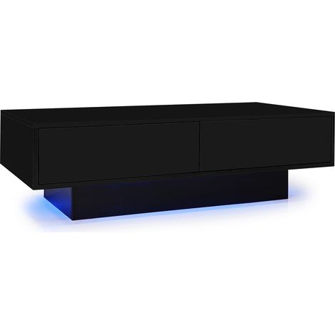 Tavolino da caffè nero lucido 115 x 55 x 34 cm con 2 cassetti e illuminazione LED (1/5)