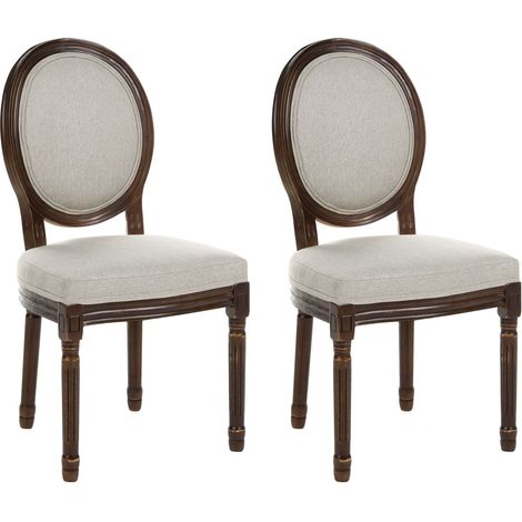 Set of 2 Dining Chairs Dark Brown and Beige Fabric Upholstered Wooden Frame French Country Shabby Chic Vintage Style ALBANZA