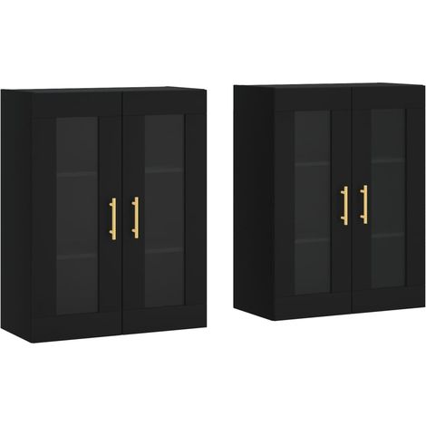2 pcs Buffet,Bahut, Armoires murales noir bois d'ingénierie CFW13967 (1/5)