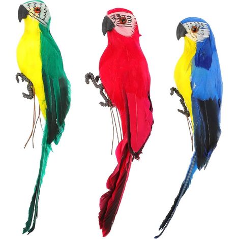 3 pièces Statues de Perroquets Artificiels Lot de Décoration de Jardin Colorée et Réaliste Ornements Créatifs pour Terrasse et Extérieur Modèles Verts Bleus et Rouges (1/5)