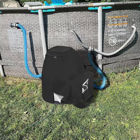 Housse imperméable et anti-UV pour pompe de piscine extérieure – Protection en polyester 420D avec revêtement argenté et filtre à sable intégré (1/3)
