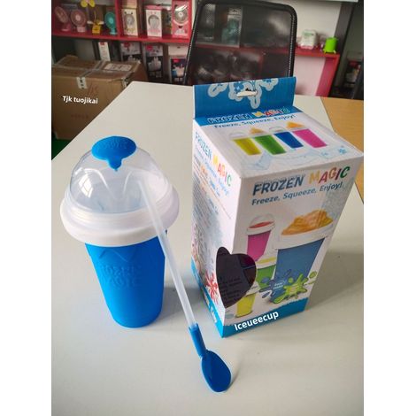 Glatter, roter, handgefertigter Kaffeebecher, Becher zum Herausnehmen, schnellkühlender Becher, Direktverkauf ab Werk (Blau mit Deckel, 350 ml) (1/5)