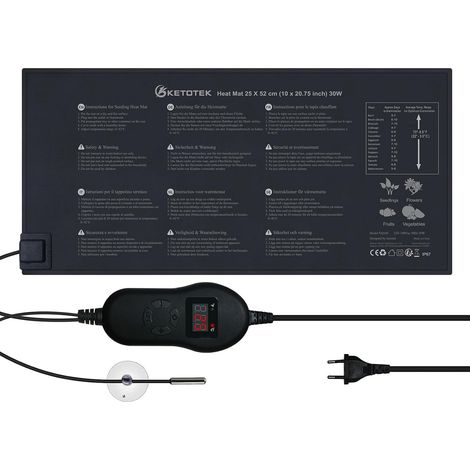 Tapis Chauffant avec Thermostat 220V 30W pour Semis Plante Nappe Chauffante Mini Serre avec Contrôleur de Température 0℃42℃, IP67 Imperméable (1/5)
