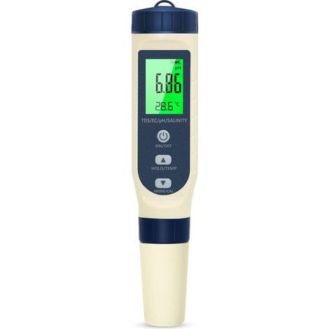 Ph Metre Electronique, Pious Ph Metre, 5 en 1 PH/TDS/EC/Salinité/Thermomètre, Testeur ph à Écran LCD, Compensation (1/5)