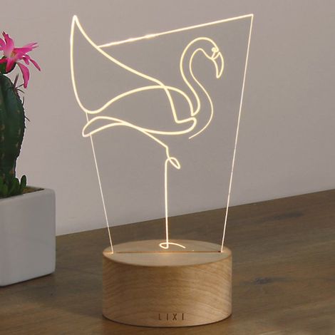 Lampe LED Flamant Rose Décorative avec Socle en Bois de Hêtre Massif et Câble USB - PANGIVO (1/5)