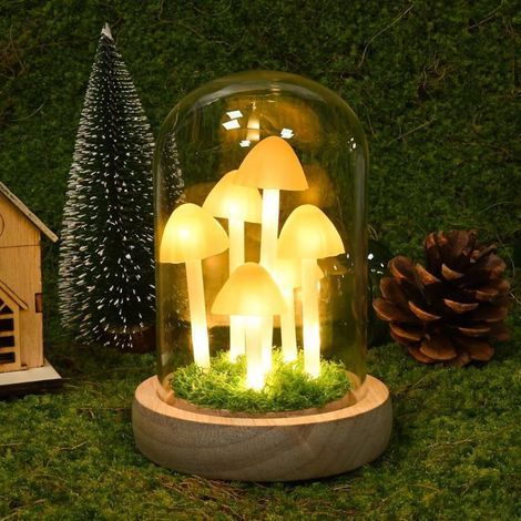 Mushroom lamp, glass dome LED mushroom light, mushroom night light gifts for women.