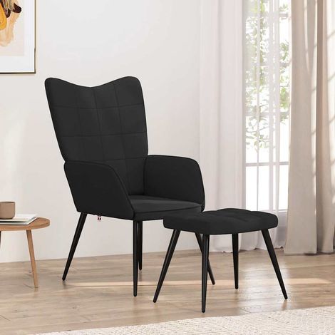 vidaXL Chaise de relaxation avec tabouret Noir Tissu (1/5)