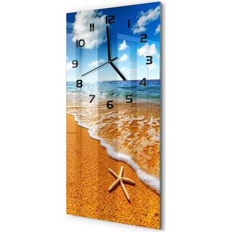 Horloge Murale Verticale Cadeau Original pour Maison Silencieuse Étoile de mer sur la plage 30x60 cm (1/5)