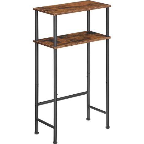 Table d’Entrée à 2 Niveaux, Table de Canapé Étroites avec 2 Étagères Ouvertes, 4 Pieds Réglables, Console Meuble, Cadre Métallique, pour Entrée, Chambre, Marron Rustique et Noir (1/5)