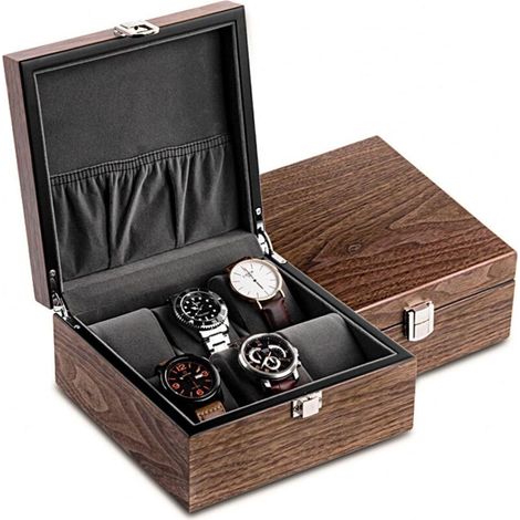 Bardusch-Boîte montre mécanique bois 6 fentes, couvercle verre, rangement bracelet. (1/5)