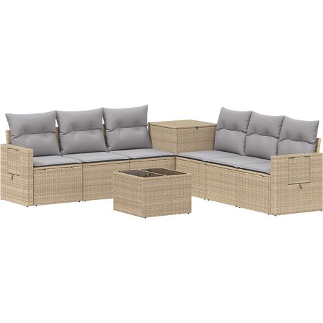 Sofa Set 8 stk. Beige und Hellgrau Polyrattan und Stahl vidaXL (1/5)