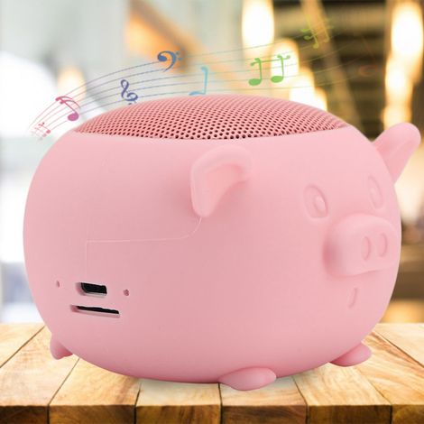 Mini enceinte Bluetooth 5.0 mignonne en forme de cochon avec microphone intégré, parfaite pour les voyages et les activités de plein air (rose). (1/4)