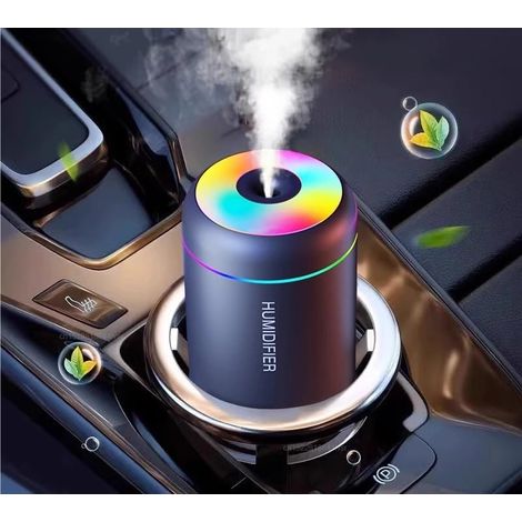 Humidificateur et diffuseur d'arômes pour voiture, mini diffuseur d'arômes USB pour voiture, diffuseur d'huiles essentielles d'aromathérapie avec diffuseur lumineux (noir). (1/4)