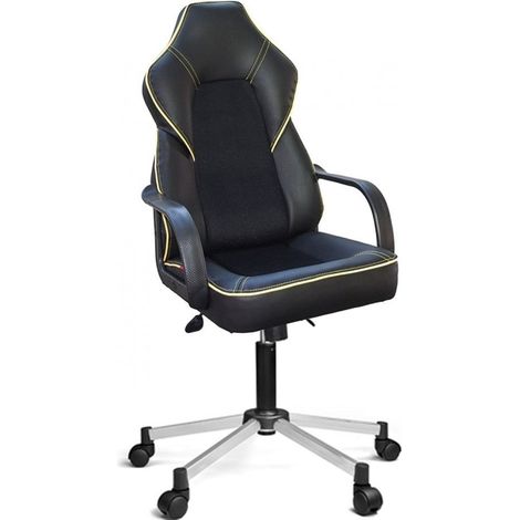 Sedia da Gaming 51x52x73 cm Lidya nera con bordino giallo (1/2)