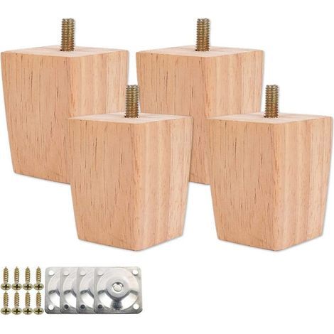 Juego de 4 patas de cama de madera maciza – Altura 5 cm – Placas de montaje y tornillos incluidos – Para elevar muebles modernos (1/5)