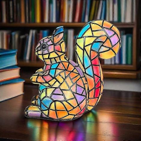 Nouvelle série Chien - Ornements en résine - Veilleuse LED - Statue d'animal artistique - Lampe de table créative pour la maison ou le bureau - Taille : Écureuil