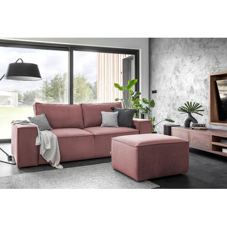 Canapé convertible WILACE en velours – 260cm-Rose poudré (1/5)