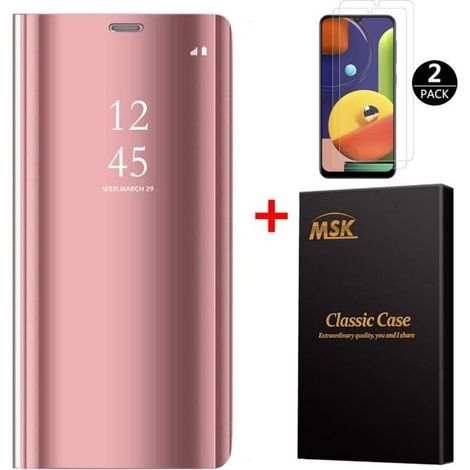 Coque smartphone - MSK - Samsung Galaxy A51 - Miroir - Flip avec stand - 2 verres trempés (1/4)