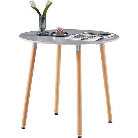 Runder Esstisch aus MDF mit 4 Buchenholzbeinen, 80x80x72cm, Grau (1/5)