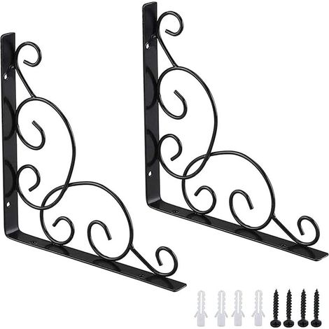 Équerre d'étagère en fer forgé – Lot de 2 – Support mural triangulaire pour étagères – Résistant aux rayures et à la corrosion – Noir (1/5)