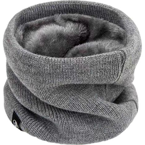 Cache-cou unisexe pour l'hiver, doublure peluche épaisse, élastique, idéal pour temps froid, extérieur et intérieur.-Grey