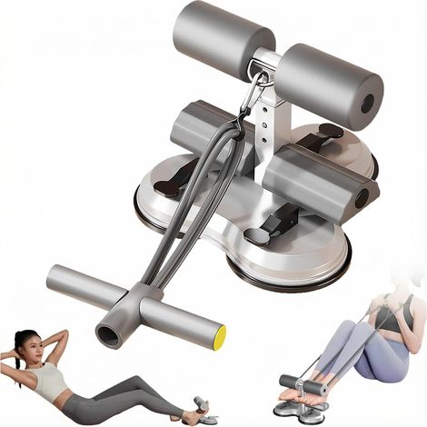 1 Appareil d'entraînement abdominal, 3 ventouses, réglable, barre acier, mousse épaisse, maison gym