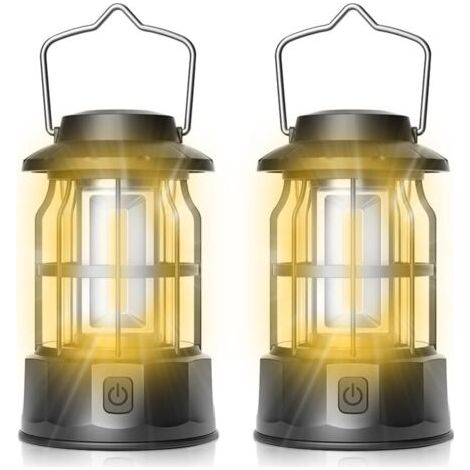 LAN Lanterne de camping LED, lot de 2 lampes de camping portables, luminosité réglable, étanche, idéale pour le bivouac, la pêche, la randonnée et comme lampe de secours. (1/5)
