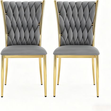 Set 2 sedie da pranzo in velluto grigio scuro con schienale alto e gambe in metallo oro (1/5)