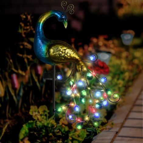 Lampe solaire de jardin paon en métal Hauteur 112 cm Étanchéité IP44 Éclairage automatique Décoration lumineuse extérieure (1/5)