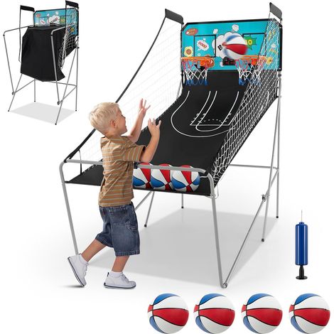 GOPLUS Jeu de Basketball Arcade Pliable, 2 Paniers et 4 Ballons, 8 Modes de Jeux, Capteur Électrique, LED Score, 4 Bouton Fonctionnement, 207x108x205CM (Vert-Bang) (1/5)