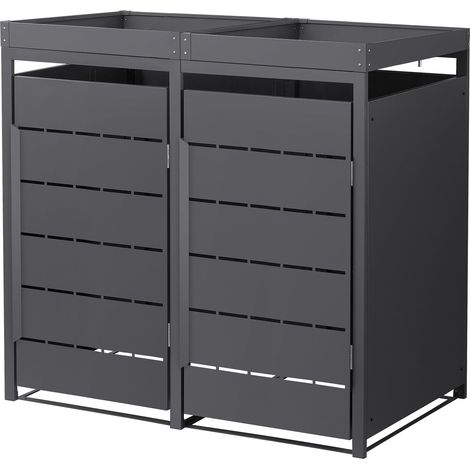 ML-Design Copribidone da Spazzatura in Acciaio Antracite 132x80x124 cm per 2 Bidoni 240L con Porte e Tetto a Fioriera, Resistente alle Intemperie, Cassonetto Copribidone, Deposito per Bidoni Rifiuti (1/5)
