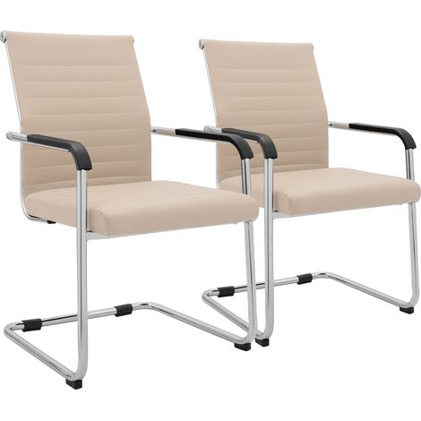 Lot de 2 chaises cantilever Hakon aspect cuir Crème (1/5)