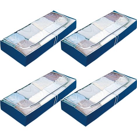 WENKO Contenitore per letto per la conservazione di vestiti, piumoni, custodia morbida, blu, 105x15x45 cm, Set di 4