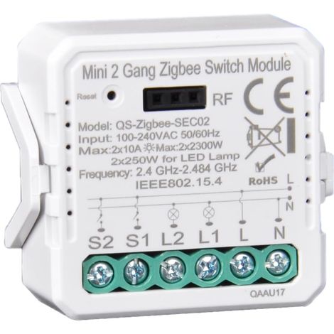 zigbee smart switch Interrupteur sans fil intelligent Télécommande et relais Smart life/tuya Control Compatible avec 2gang, HUB ZIGBEE requis (ZBSEC02) (1/5)
