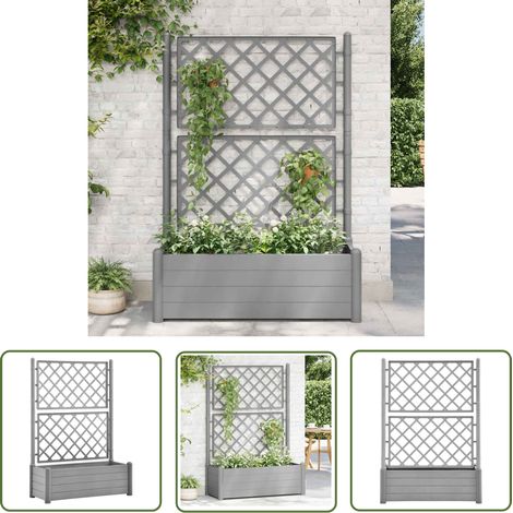 The Living Store Jardinière avec treillis 100x43x142 cm PP Gris pierre - Jardinier Avec Trellis - Pot Plante Exterieur - Jardinerie - Pots Fleuris - Planter Box (1/5)