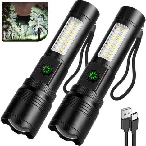 Lampe torche haute puissance - idéale pour le camping, les quarts de nuit, les réparations, etc. - Lot de 2, noire