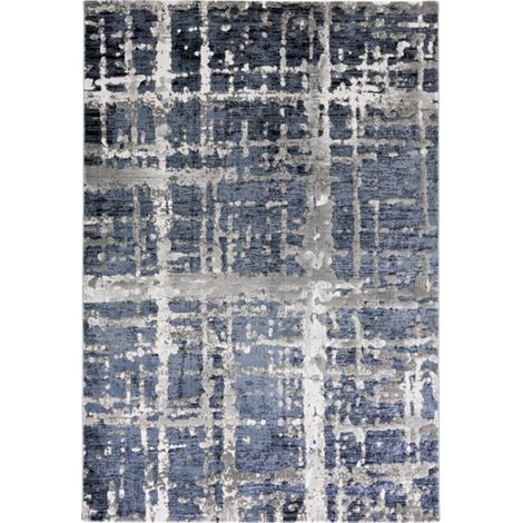 Kurzfloriger Wohnzimmerteppich Blau Grau modernes Design Double BLU001