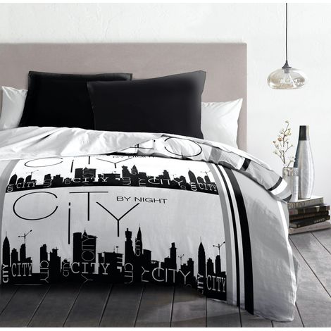 Parure de couette microfibre gris 140 x 200 cm - CITY BY NIGHT